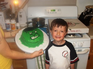 My son with his 6th Birthday Cake :)